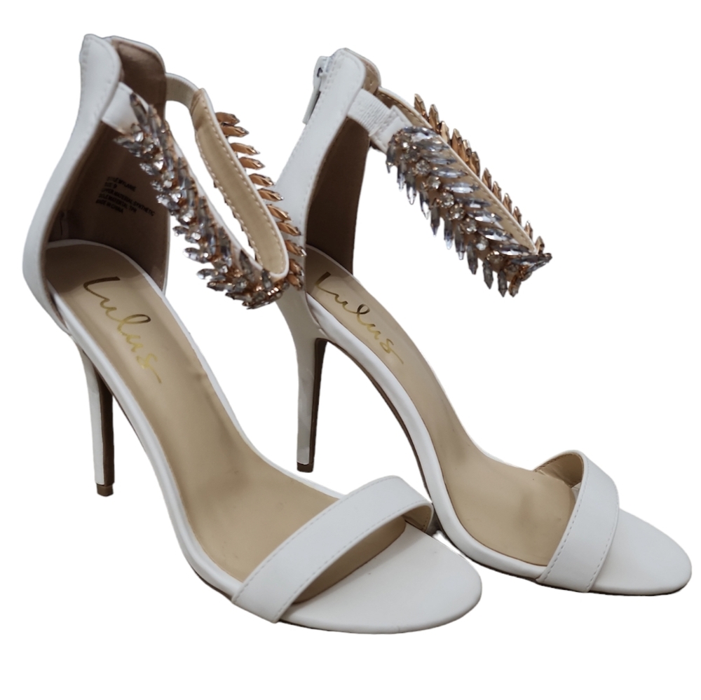 White with Gold and Rhinestone LuLus High Heels Women's Size 9